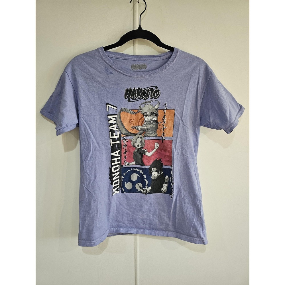 Naruto Team 7 Shirt Youth Large Purple Graphic Anime Kakashi Sasuke T-Shirt